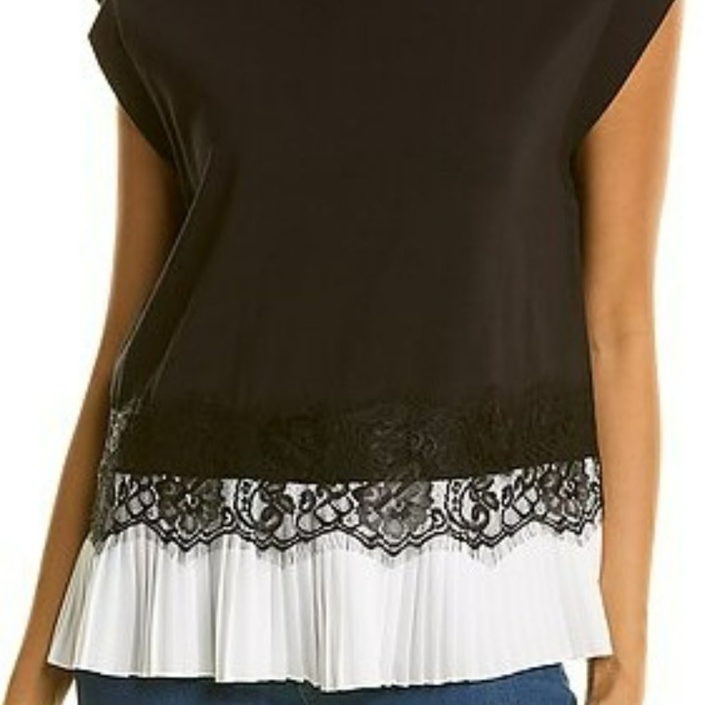 New! Laundry Shelli Segal Trendy ~CHIC~Pleated Lace Trim Blouse XS-Med